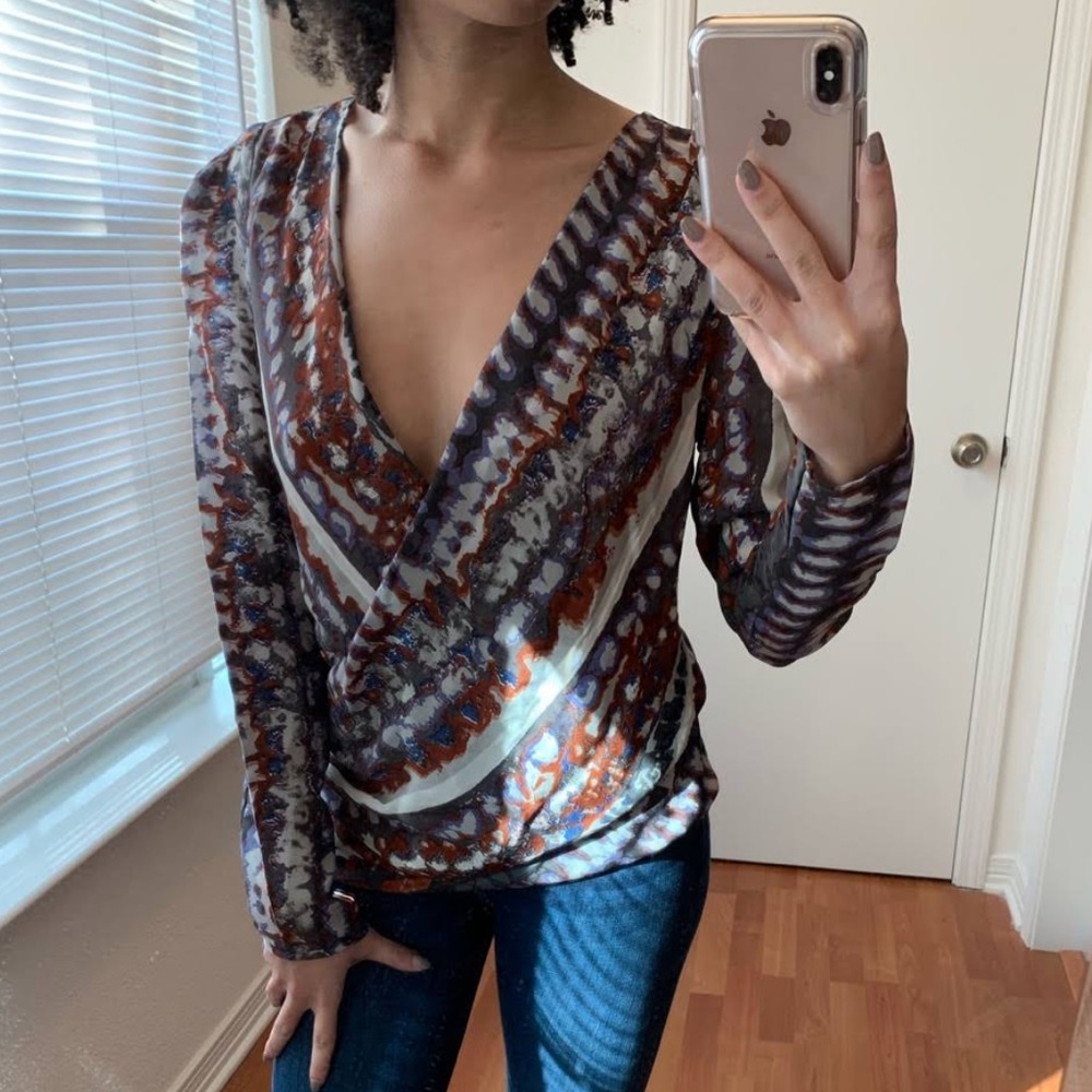CHELSEA FLOWERS 100% Silk Deep Wrap Crossover Top